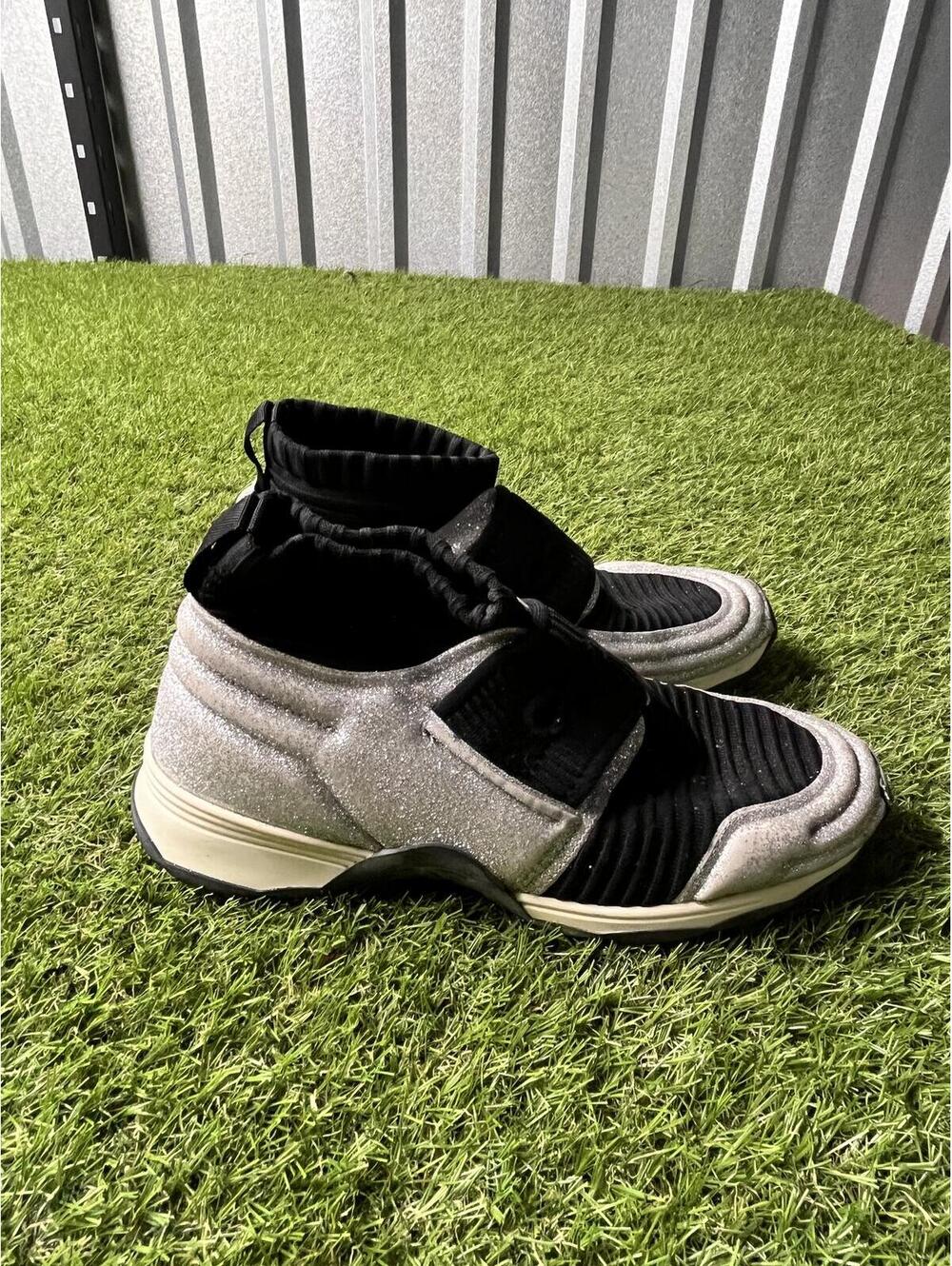CHANEL Black and Silver Knit Slip-On Sneakers Made in Italy CC Sock 38